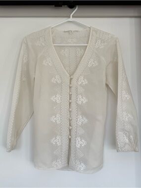 Veronica Beard Silk Vneck Embroidered Blouse